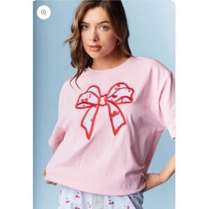 Rareraw Pink Gingham Bow Cherry Graphic Oversized T-Shirt Medium‎ Boutique